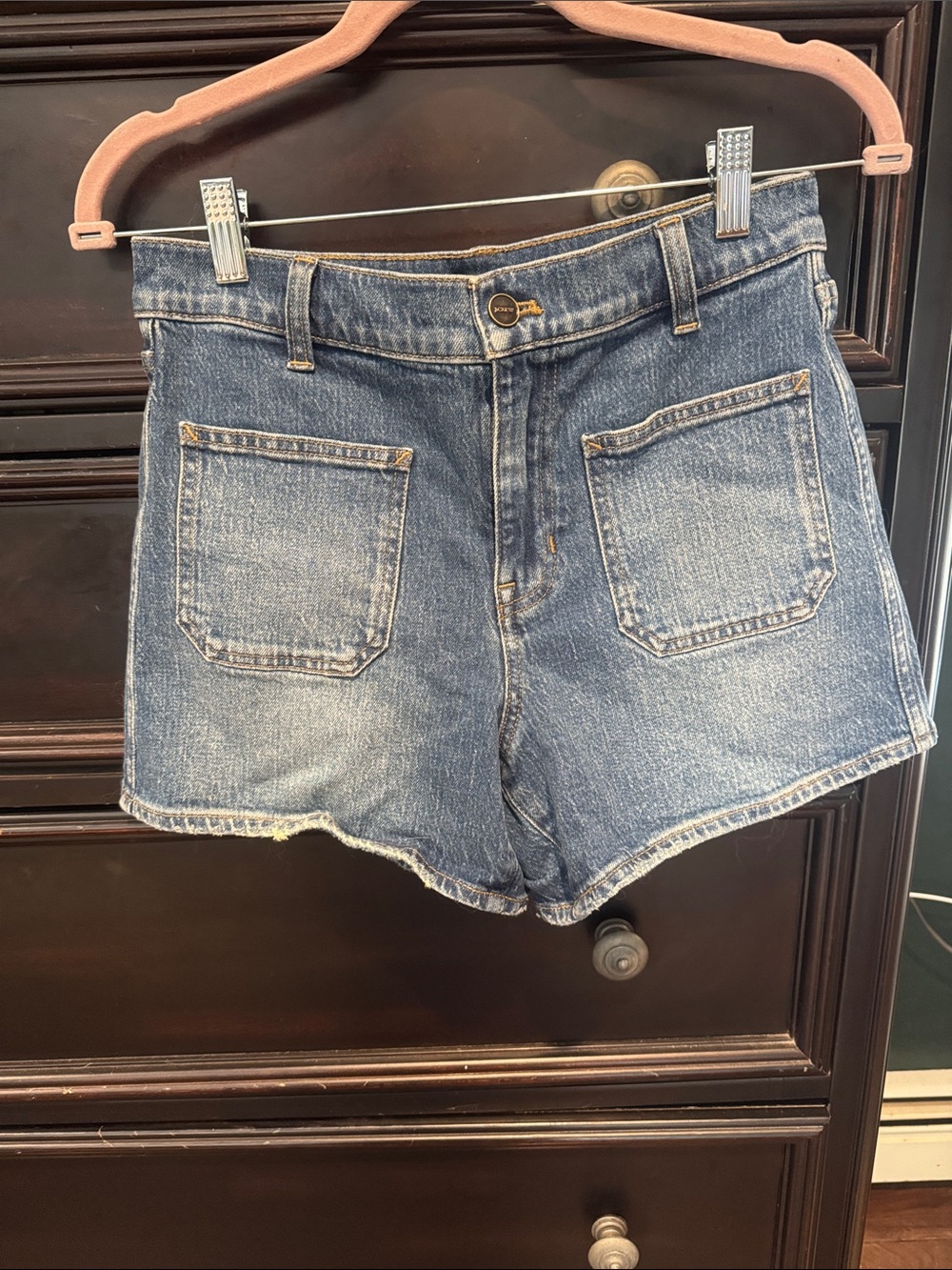 J. Crew Blue High-Rise Denim Shorts with Front Patch Pockets